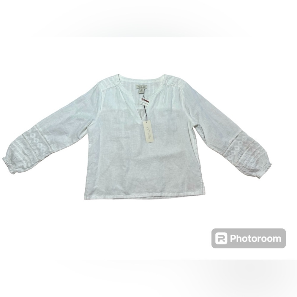 Rachel Zoe women’s white linen blend long sleeve cottagecore flowy blouse size M